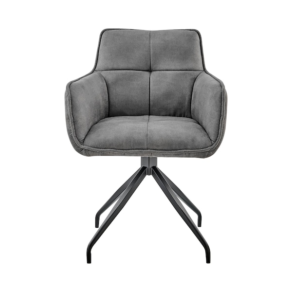 Noah Dining Room Accent Chair In Charcoal Fabric And Black Metal Legs